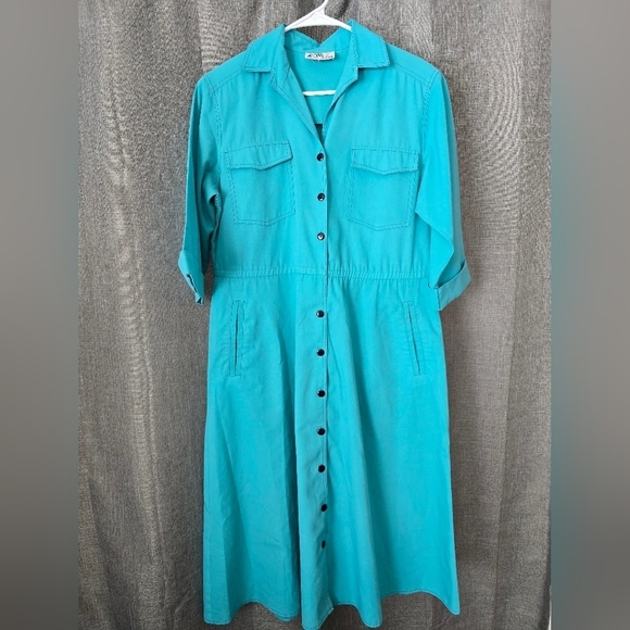 Vtg Willi of California Button Down Collared Shirt Dress Blue Rockabilly Size XL - Picture 1 of 5
